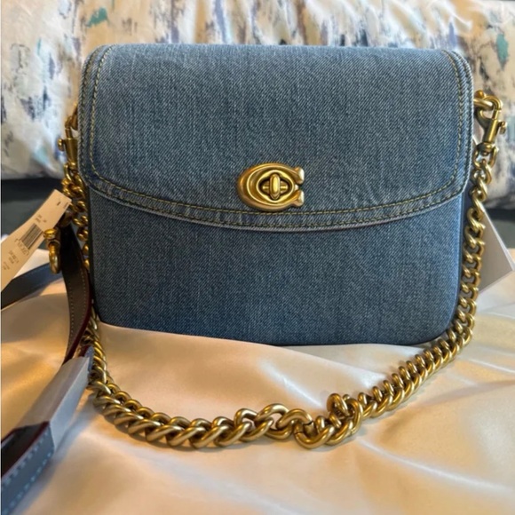 Coach Handbags - Coach Casie Denim Turnlock Crossbody Bag with Gold Chain
